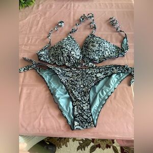 Polo Ralph Lauren blue & white bikini bathing suit size L(12-14) adjustable NWT